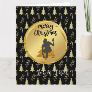 Black & Gold Weihnachtsthema von Woman Golfer Karte