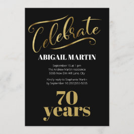 Black Gold White 70. Geburtstagsparty Einladung