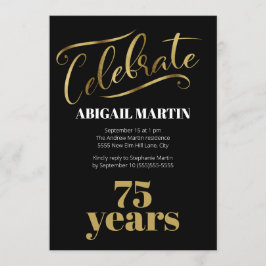 Black Gold White 75. Geburtstagsparty Einladung