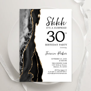 Black Gold White Agate Überraschung 30. Geburtstag Einladung