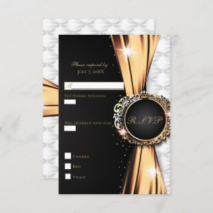 Black Gold & White Elegane Luxury Wedding RSVP Einladung