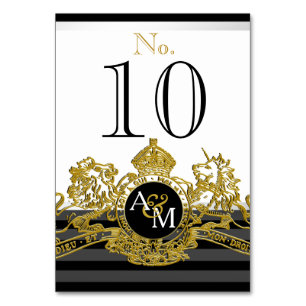 Black Gold White Lion Unicorn Regal Emblem Hochzei Tischnummer