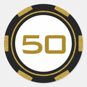 Black Gold White Poker Chip Casino Geburtstagsnumm Runder Aufkleber
