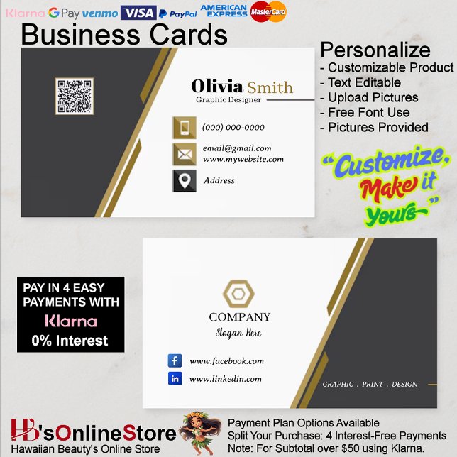 Black Gold & White QR Code Business Cards 33 Pack Visitenkarte (Black Gold & White QR Code Business Cards 33 Pack.)