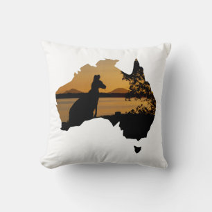 Black, Gold & White Sunset Kangaroo Tree Australie Kissen