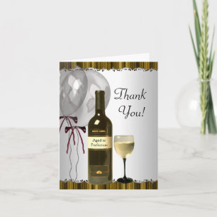 Black Gold Wine Bottle Glass Thank You Cards Dankeskarte