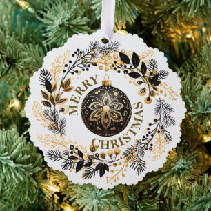 Black Gold Wreath Holiday Ornament Karte