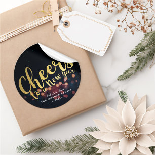 Black & Gold Xmas jubeln zu einem neuen Jahr Typog Runder Aufkleber