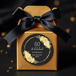Black Gold & Yellow Floral 60. Geburtstag Runder Aufkleber