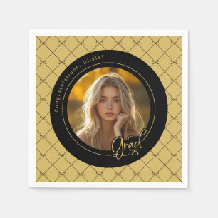 Black Gold Yellow Foto Graduation Party Paper Serviette