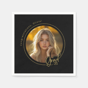 Black Gold Yellow Foto Graduation Party Serviette