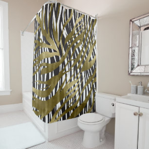 Black & Gold Zebra Print Safari Chic Glamour Duschvorhang