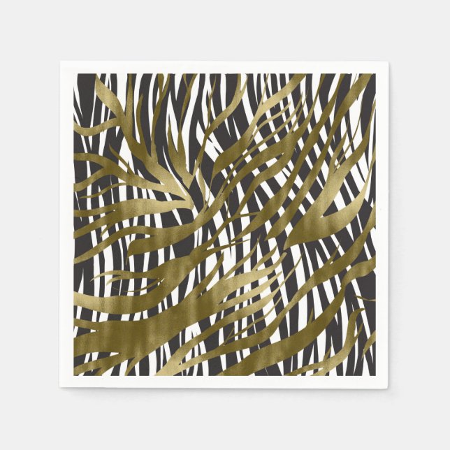 Black & Gold Zebra Print Safari Chic Glamour Serviette (Vorderseite)