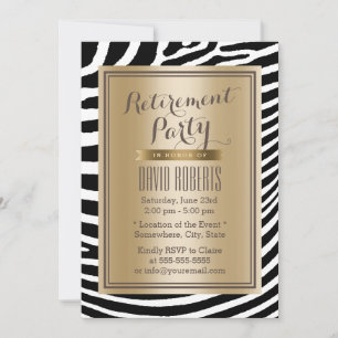 Black & Gold Zebra Stripes Modern Retirement Party Einladung