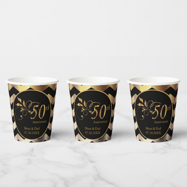 Black & Gold Zickzack 50. Hochzeitstag Pappbecher (Multi)