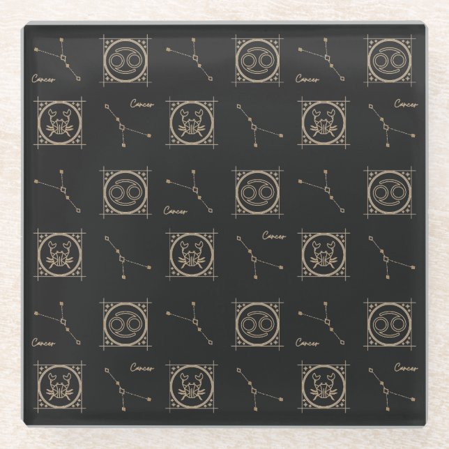 Black & Gold Zodiac Cancer Astrologie Star-Zeichen Glasuntersetzer (Vorderseite)