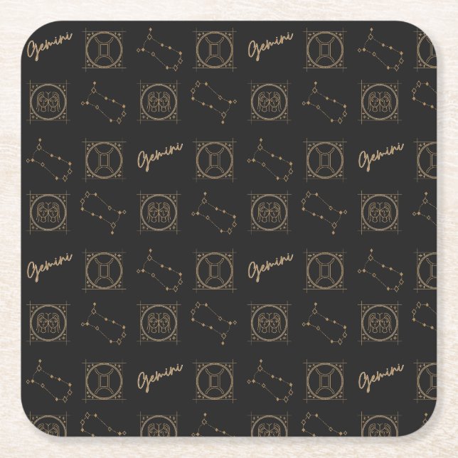 Black & Gold Zodiac Gemini Sternzeichen Rechteckiger Pappuntersetzer (Vorderseite)