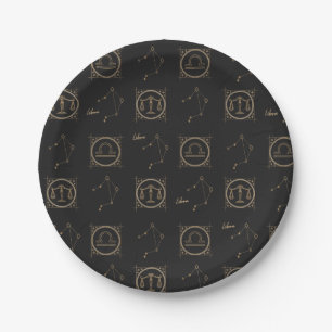 Black & Gold Zodiac Libra Sternzeichen Pappteller