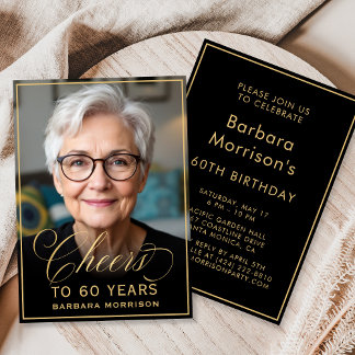 Black & Gold zum Geburtstag zum 60-jährigen Foto Einladung