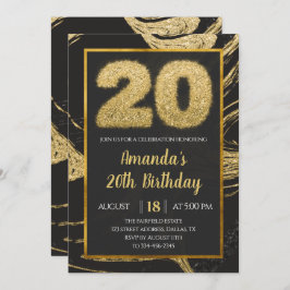 Black Golden 20. Geburtstag Einladung