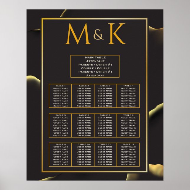 Black Golden Abstrakt Lovely Fab Wedding Poster (Vorne)
