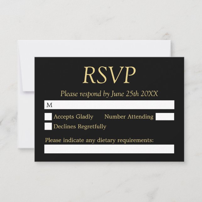 Black Golden Beige Wedding RSVP Card (Vorderseite)