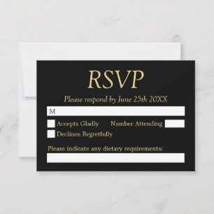 Black Golden Beige Wedding RSVP Card Karte