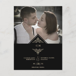 Black Golden Chic Lace Romantic Couple Wedding Ankündigungspostkarte