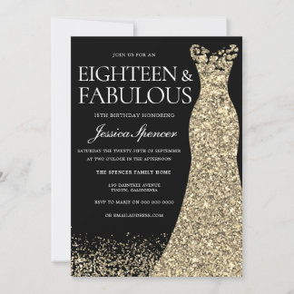 Black Golden Dress Womans 18. Geburtstagsparty Einladung