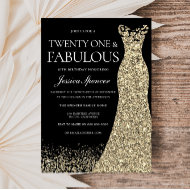 Black Golden Dress Womans 21. Geburtstag Party Einladung