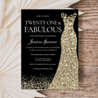 Black Golden Dress Womans 21. Geburtstag Party Einladung
