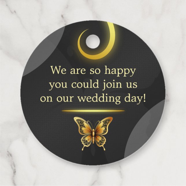 Black Golden Schmetterfliegen Gefälligkeitstags Geschenkanhänger (Rückseite)