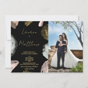 Black Golden Wedding Einladungen mit Foto
