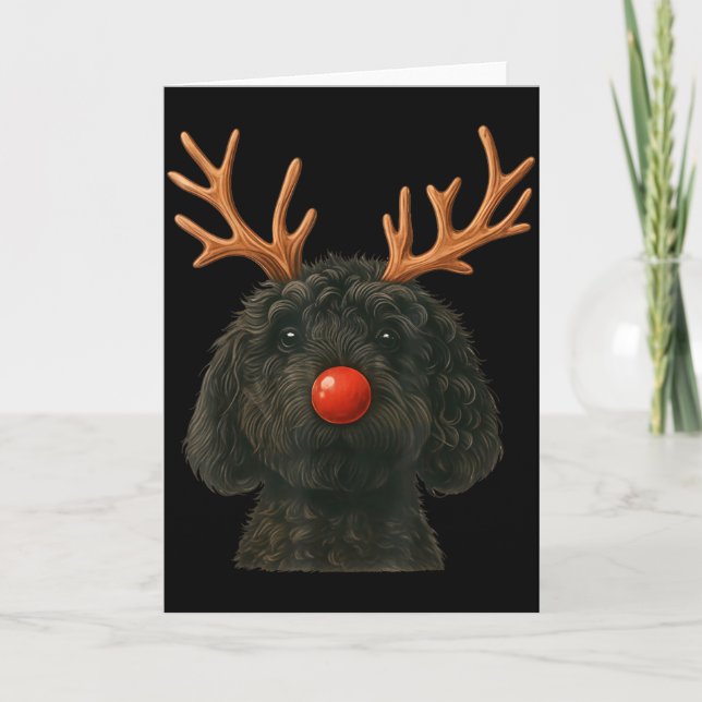 Black Goldendoodle Christmas Lights Santa Hat Blac Karte (Vorderseite)