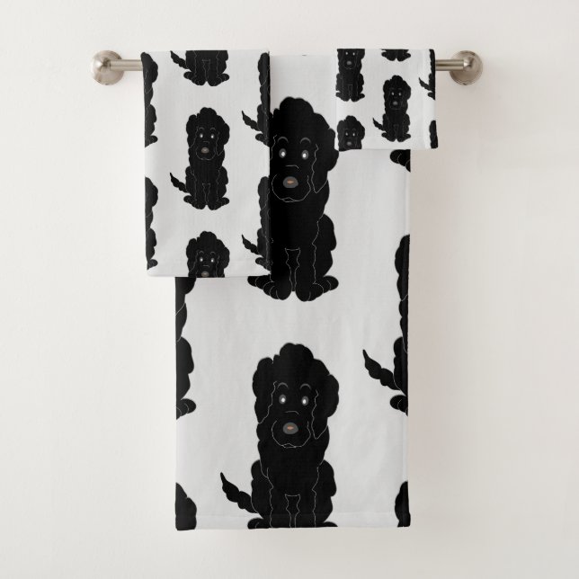Black Goldendoodle Dog Design Badhandtuch Set (Insitu)