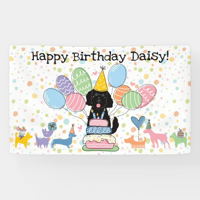 Black Goldendoodle Hund Geburtstagsparty Banner (Horizontal)