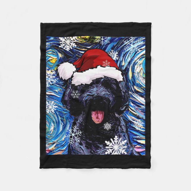 Black Goldendoodle Labradoodle Santa Dog Christmas Fleecedecke (Vorderseite)