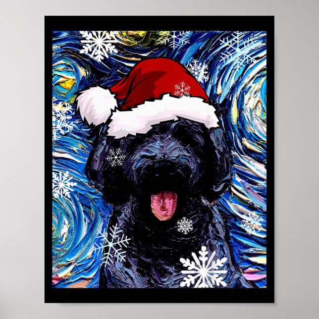 Black Goldendoodle Labradoodle Santa Dog Christmas Poster (Vorne)