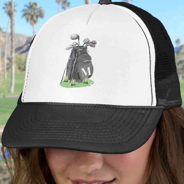 Black Golf Initial Monogram Truckerkappe (Black Golf Initial Monogram Trucker Hat )