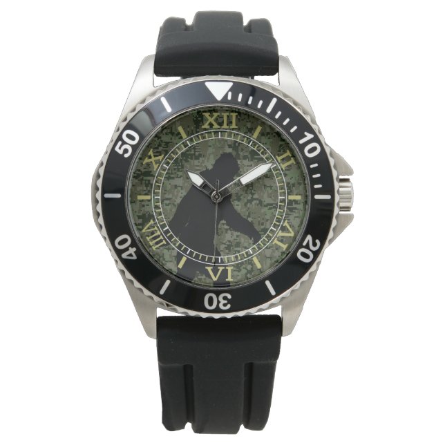 Black Gone Squatchin Woodland Camouflage Dial Armbanduhr (Vorderseite)