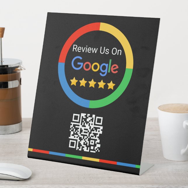 Black Google Review QR Code 5 Star Pedestal Sign Sockelschild (In Situ)
