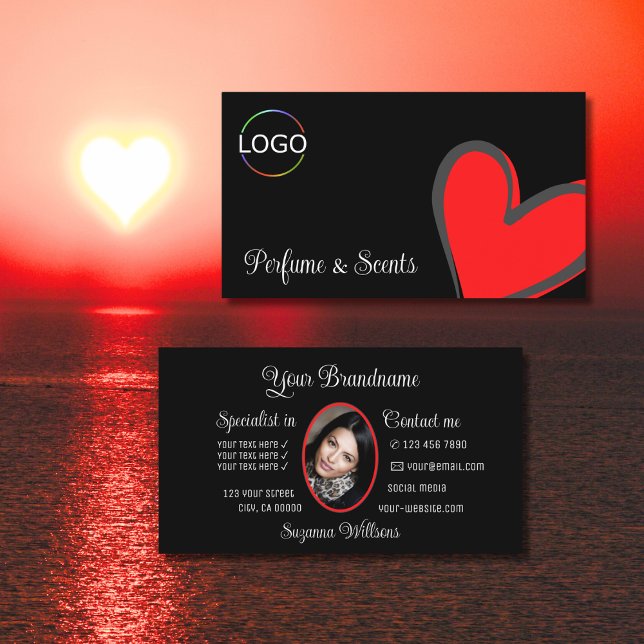 Black Gorgeous Red Heart Niedlich mit Logos und Fo Visitenkarte (Von Creator hochgeladen)