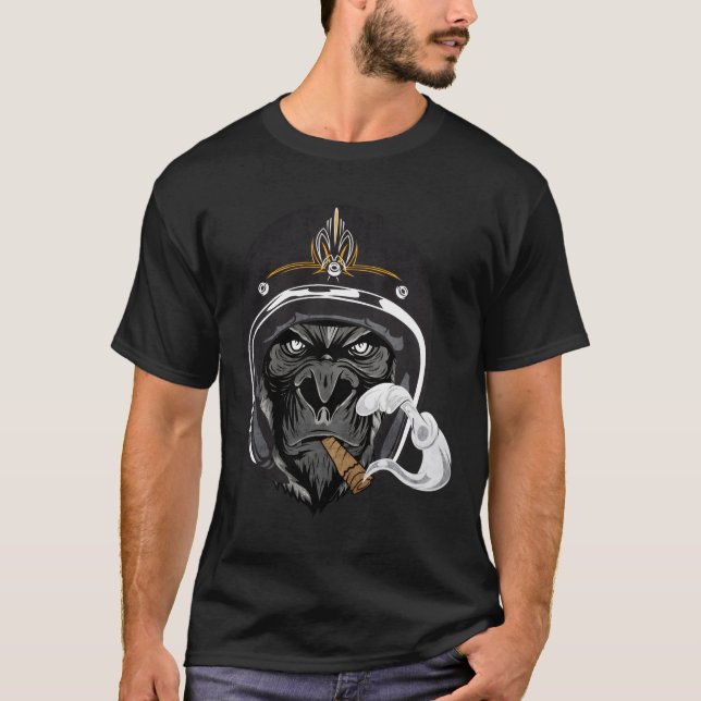 Black Gorilla Funny Biker Ape Helmet Ristorante da T-Shirt (Vorderseite)