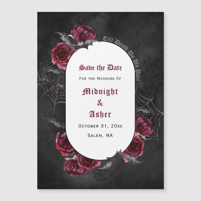 Black Gothic bis Tod machen uns Save the Date Teil Magneteinladung (Vorderseite)