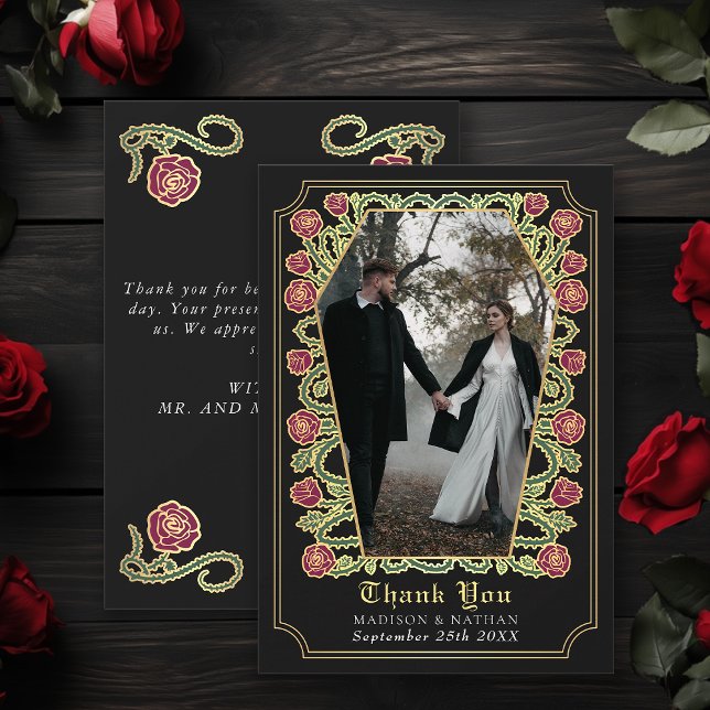 Black Gothic Coffin Rose Hochzeit Danke Karte (Von Creator hochgeladen)