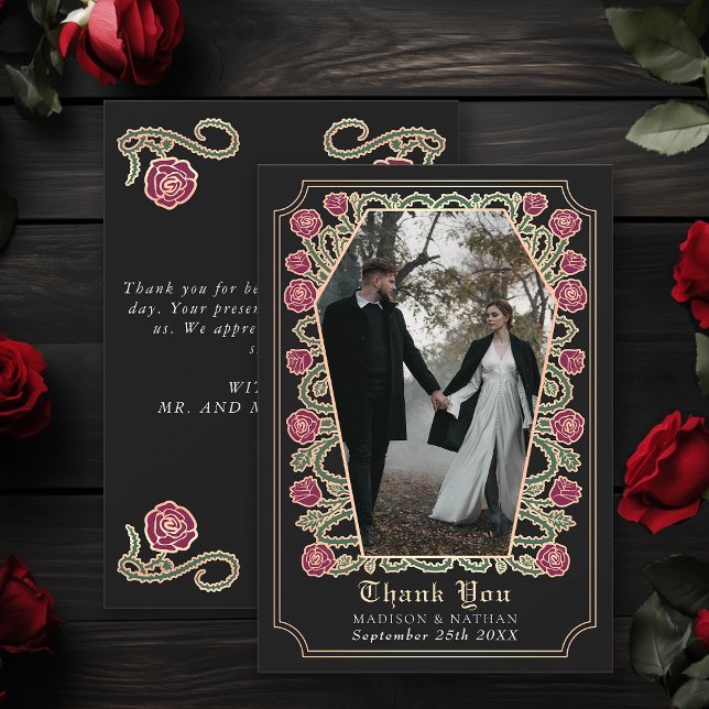 Black Gothic Coffin Rose Hochzeit Danke Karte (Von Creator hochgeladen)