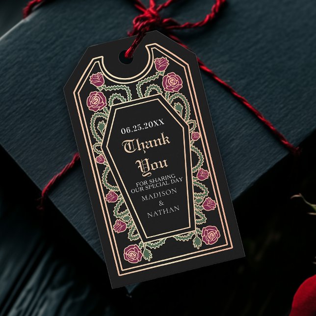 Black Gothic Coffin Rose Hochzeit Vielen Dank Geschenkanhänger (Von Creator hochgeladen)