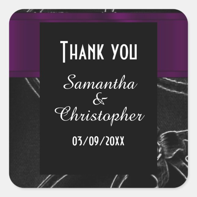 Black Gothic Damask Danke Quadratischer Aufkleber (Vorderseite)