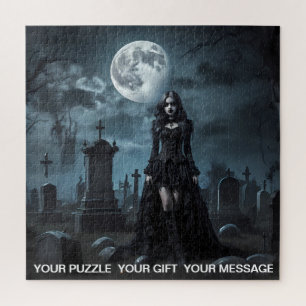 Black Gothic Dark Graveyard Girl Puzzle