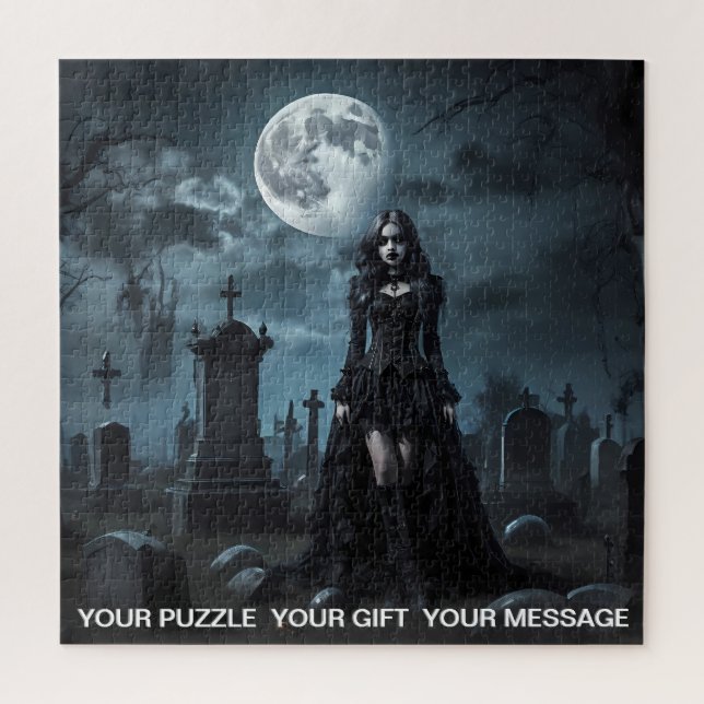 Black Gothic Dark Graveyard Girl Puzzle (Vertikal)